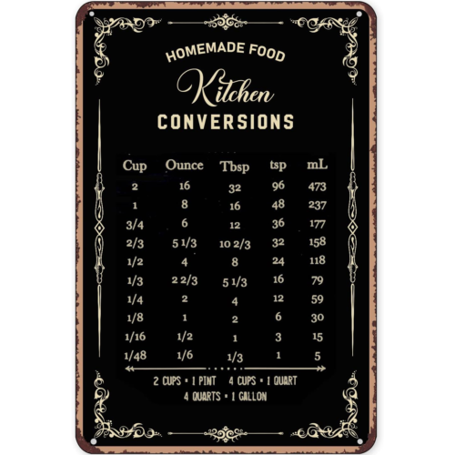 Kitchen Baking Conversion Chart - Letrero rústico de metal para decoración,