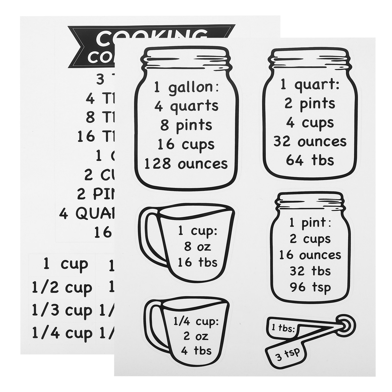 Kitchen Baking Conversion Chart - 2 pegatinas de tabla de conversión