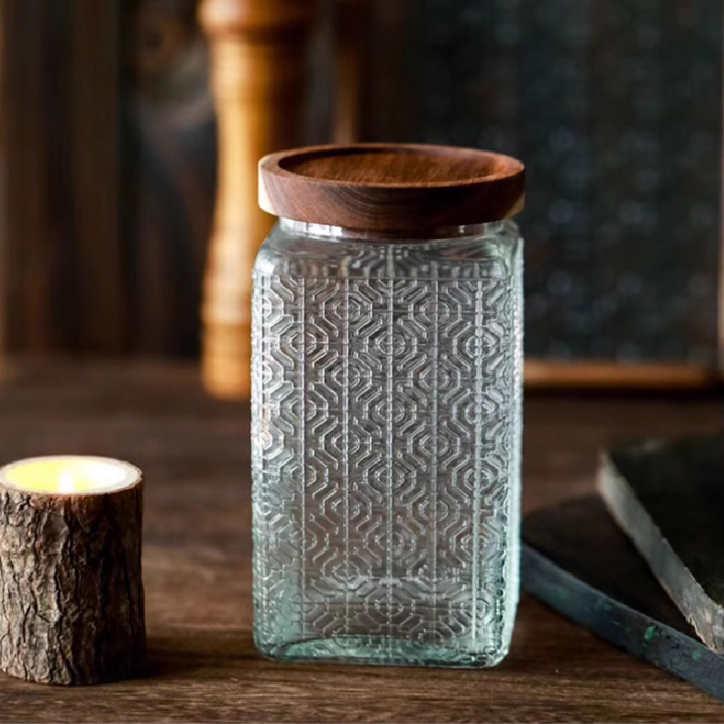 Tarro de vidrio con patrón de  - Kitchen Bank reseña y precio