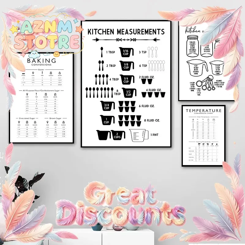 Póster de Lona Minimalista con - Kitchen Baking Conversion Chart reseña y precio